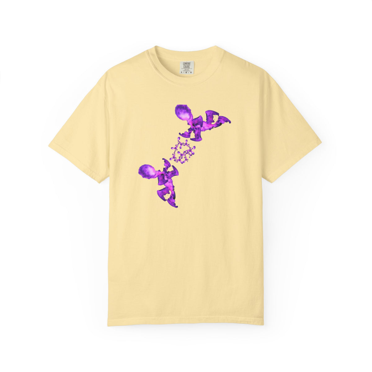 T-shirt Fantasy – Stampa viola su bianco