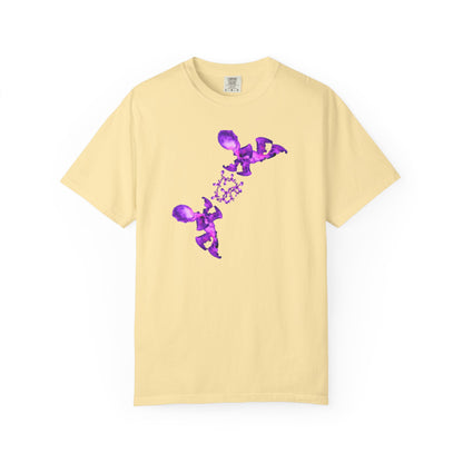 T-shirt Fantasy – Stampa viola su bianco