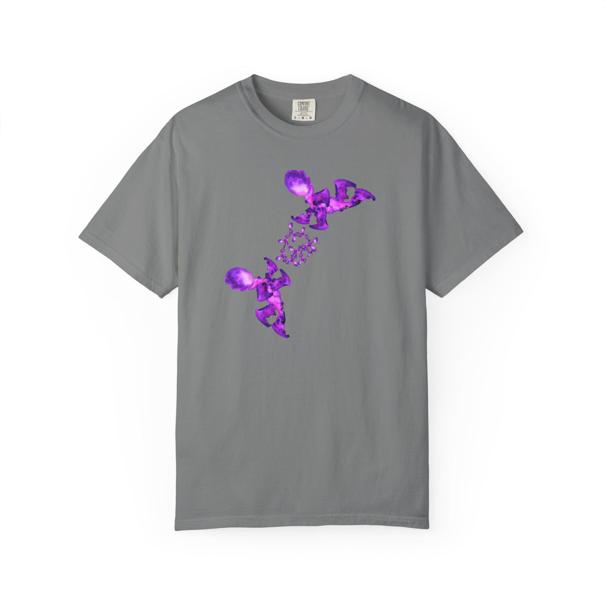 T-shirt Fantasy – Stampa viola su bianco