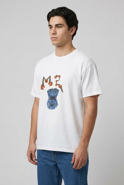 T-shirt Urban – Grafica blu e arancio