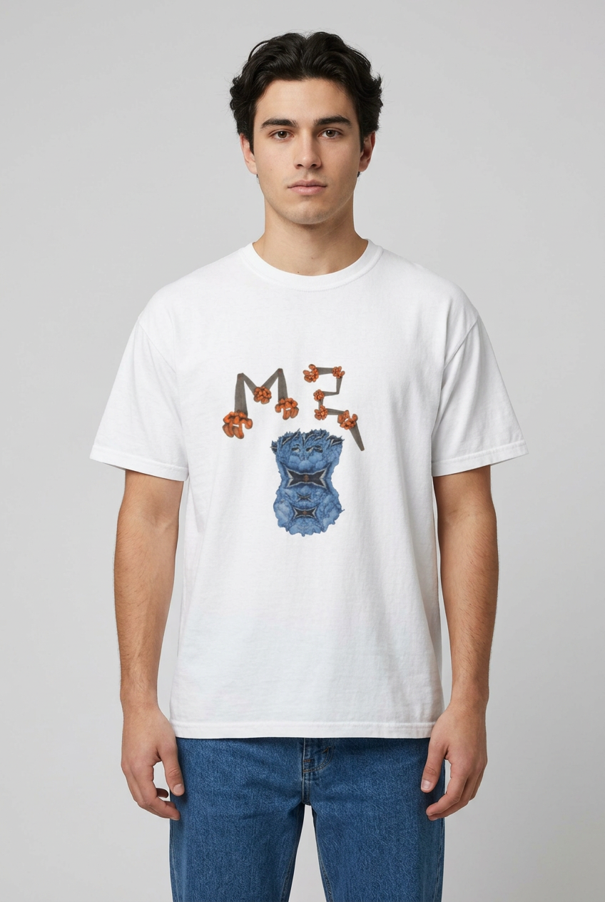 T-shirt Urban – Grafica blu e arancio